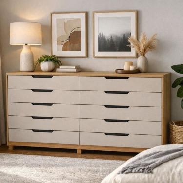 Imagem de Kit 2 Cômodas 5 Gavetas 100% Mdf Barcelona Carvalho/Off White