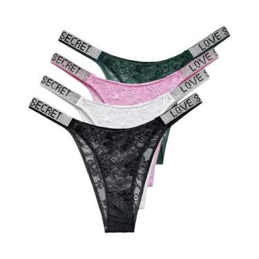 Imagem de Conjunto De 4 Peças De Calcinhas Transparentes De Renda Sexy Com Letra