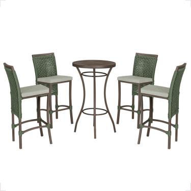 Imagem de Mesa Bistrô 4 Banquetas Roma Marrom Corda Náutica 3 Trama Verde