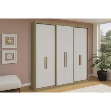Imagem de Guarda Roupa Casal PH 18041 6 Portas de Correr 2 Gavetas MDF Cedro-Off White Herval