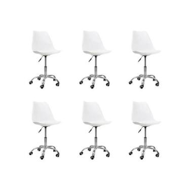 Imagem de Kit 06 Cadeiras Office Base Cromada Giratória Saarinen Branco - Oficia