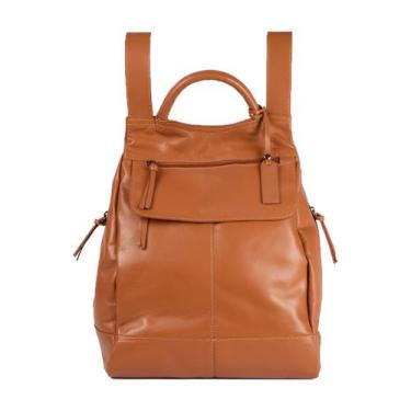 Imagem de Mochila de Couro Legítimo Caramelo Resistente Antifurto Conf - Malu