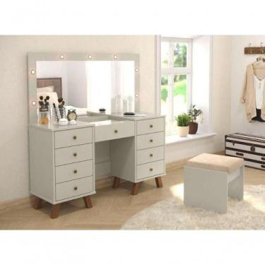 Imagem de Penteadeira Com Espelho E Leds Eloá Off White Com Banqueta Patrimar - 