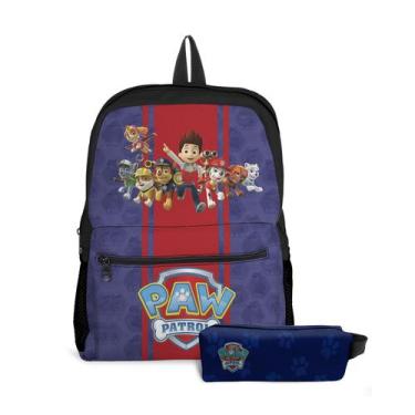 Imagem de Kit Mochila com Bolso e Estojo Escolar Infantil Patrulha Canina Menina