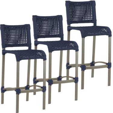 Imagem de 3 Banquetas Haiti em Corda Náutica Alumínio Balcão Edícula Cozinha Tra