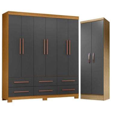 Imagem de Guarda Roupa Casal New Kansas e Armário Multiuso New Egito Carvalho Am