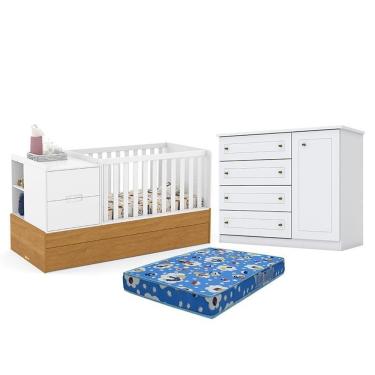 Imagem de Kit Berço Americano Multifuncional Formare MDF Colchão Incluso Branco Freijó Matic Móveis