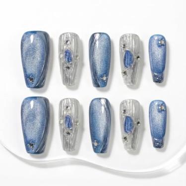 Imagem de Unhas Postiças Sun&Beam Nails Prata e Azul - 10 Unidades