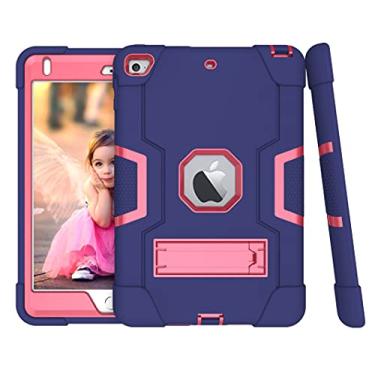 Imagem de iPad Mini 5 Case, iPad Mini 4 Case, Hybrid Three Layer Armor Shockproof Rugged Drop Protection Cover Case Built with Kickstand for iPad Mini 4/5 7.9 Inch-Navyblue+Rosered