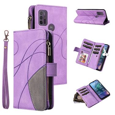 Imagem de Capa de caso flip Para Motorola Moto G10 Nove Cartão Zipper Carteira Caixa Cartão Slot Slot Pulso Caixa Phone Case Phone Case Para Motorola Moto G10 Capa de volta (Color : Purple)