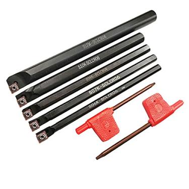 Imagem de ASZLBYM Conjunto de barra de mandril interna intercambiável de torno S06K/S07K/S08K/S10K/S12M-SCLCR06, conjunto de suporte de ferramentas de torneamento de torno com CCMT21.51/CCMT060204 de carboneto intercambiável + 5 chaves T8