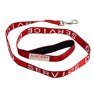 Imagem de Albcorp coleira acolchoada para cães de serviço – com alça de neoprene – e impressão refletiva de serigrafia para uso em coletes, coletes, coletes, coletes, 1,2 m, vermelha