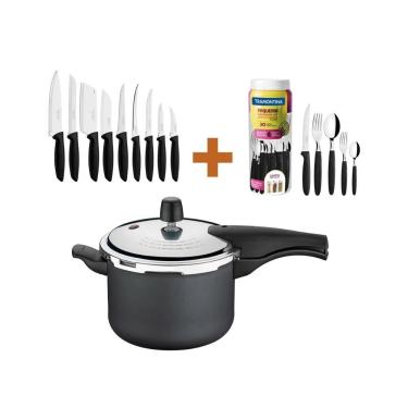 Imagem de KIT - Panela de Pressão 4,5L Grafite + 1 Faqueiro 30pç + 1 Conjunto Facas 9pç - Tramontina