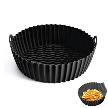 Imagem de Forro de panela de silicone Air Fryer, Forros de silicone para fritadeiras a ar Forros de silicone antiaderentes redondos Panela forro de silicone reutilizável para fritadeira a ar (Black)