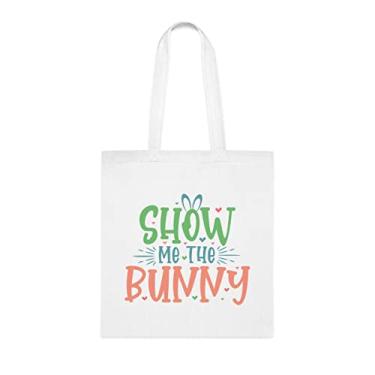 Imagem de Sacola Show Me The Bunny, presente de coelho engraçado, bolsa de ombro, bolsas reutilizáveis, cesta de Natal de aniversário, ideia de presente, Branco