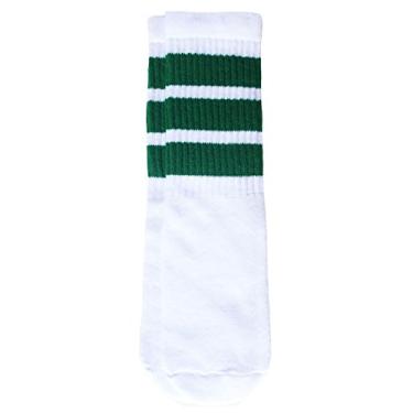 Imagem de Meias SkaterSocks de 35,5 cm para crianças, White /Green Stripes Style 1, 14