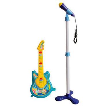 Imagem de Guitarra E Microfone Infantil Musical Azul Bw138az Importway