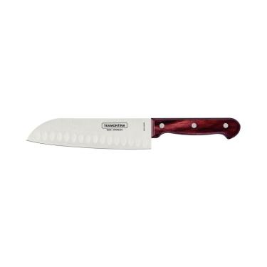 Imagem de Faca santoku tramontina madeira tratada polywood vermelho 7" Tramontina