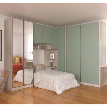 Imagem de Quarto Completo de Canto Solteiro com 6 Módulos e Espelho Prime Plus Luciane Móveis