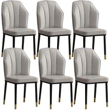 Imagem de Conjunto De 6 Cadeiras De Jantar De Cozinha Moderna Com Assento Macio De Encosto Alto Moderno, Cadeiras De Sala De Estar De Cozinha À Prova D'água, Cadeira Lateral De Couro PU Com Pernas De Metal,