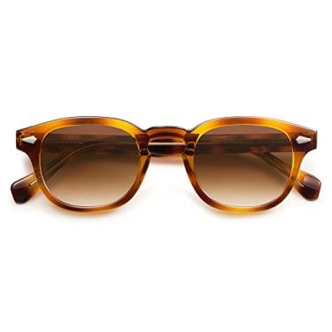 Imagem de SOJOS Óculos de sol redondos retrô para homens e mulheres estilo círculo moderno lentes UV400 Óculos de sol unissex SJ2251, Tartaruga amarela, X-Middle