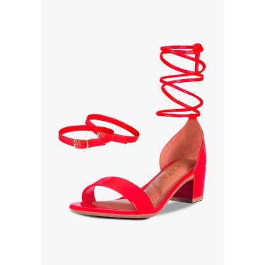 Imagem de Sandália Feminina Salto Quadrado Grosso Bloco Baixo Confortável Sapato Festa elegante Vermelho -Verniz  feminino