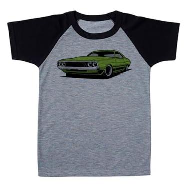 Imagem de Camiseta Raglan Infantil Cinza Carro Muscle Verde Claro (BR, Numérico, 4, Regular, Polialgodão)