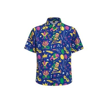 Imagem de Regenboog Camisa masculina Mardi Gras, camisa estampada de manga curta com botões, camisa de praia havaiana casual tropical engraçada masculina, Mardis Gras Roxo 2, GG