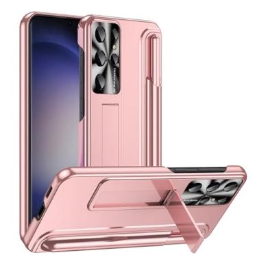 Imagem de PuRoxx Capa para Samsung Galaxy S24 Ultra/S24 Plus/S24, capa de proteção de lente de câmera de metal, capa rígida com suporte invisível com suporte para caneta S, rosa, S24