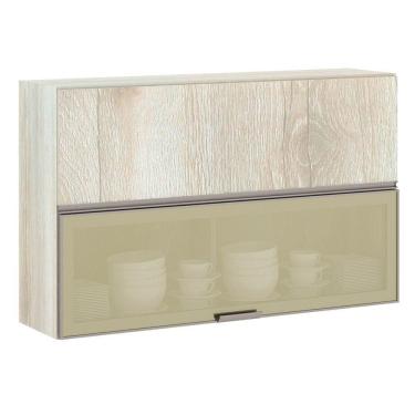 Imagem de Armário Basculante Misto 120cm 1 Porta Fechada 1 Porta Com Vidro Reflecta Bronze Luci Legno Crema