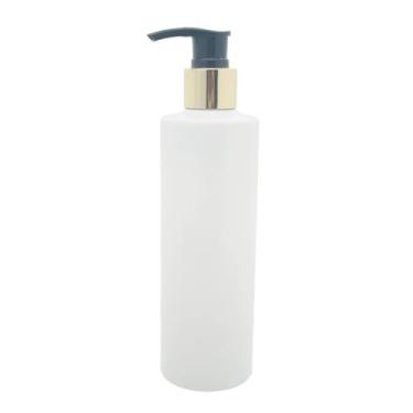 Imagem de 1 frasco plástico vazio de loção de 250 ml dispensador de recipiente de xampu multiuso, reutilizável (branco-dourado e preto, 250 ml)