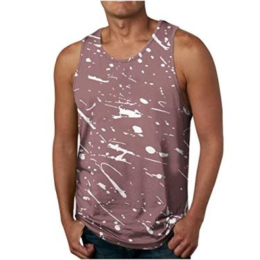 Imagem de Camiseta masculina havaiana regata tropical simples colete masculino gola redonda trilha academia praia verão outono colete 2024, V-21 Rosa, 3G