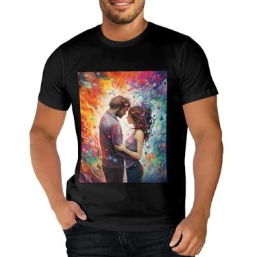 Imagem de Sipumia Camiseta unissex de algodão manga curta gola redonda para casal 3D estampada em formato de coração camiseta casual, Cor-15, 5G