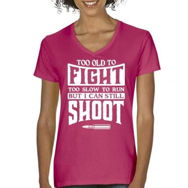 Imagem de Camiseta feminina Too Slow to Run But I Can Still Shoot gola V 2nd Amendment Second Gun Rights Retired Veteran Patriotic Tee, Rosa choque, G