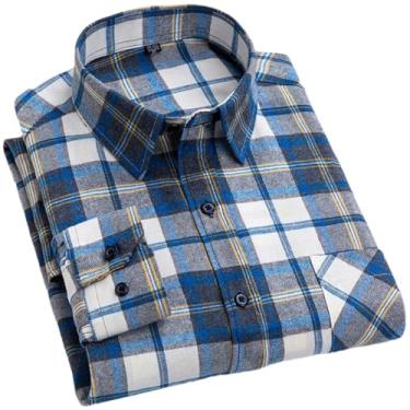 Imagem de Camisa masculina xadrez de manga comprida, macia, quente, casual, tecido lixado, flanela, lazer, camisa xadrez com bolso, Gz849, P