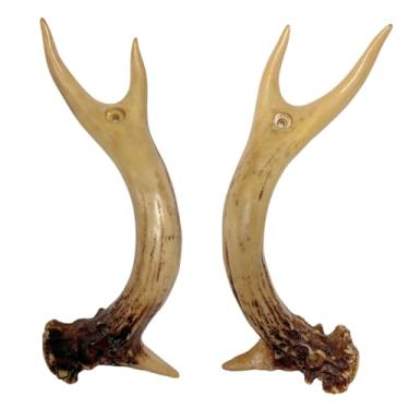 Imagem de BestGiftEver Puxadores de gaveta de chifre rústico e puxadores de armário conjunto de 2 puxadores de chifres falsos para cabine, chalé ou móveis rústicos - Ferragens de poliresina de 21 cm com