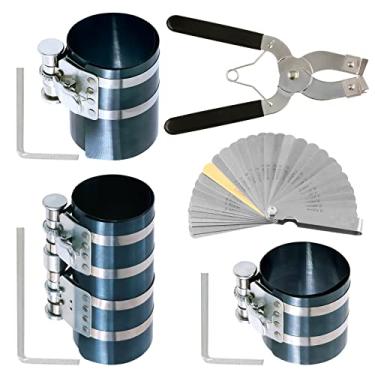 Imagem de Keadic 8 peças de compressor de anel de pistão de 7,6 cm, 10,2 cm, 15,2 cm, com alicate de remoção de anel de pistão ajustável, calibre e chave inglesa de aço inoxidável para motor de carro