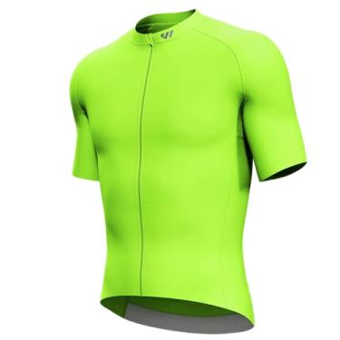 Imagem de Lo.gas Camisa de ciclismo masculina de manga curta, zíper completo com bolsos, roupas de bicicleta respiráveis de secagem rápida, Verde curto, P