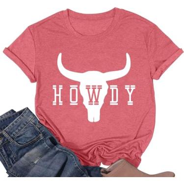 Imagem de Camiseta Howdy Cowgirl feminina Western Vintage Country Southern Graphic Howdy Rodeo camisetas casuais de manga curta, Fnt0014-rosa, GG