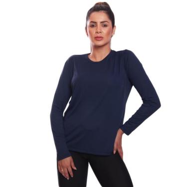 Imagem de Camiseta Manga Longa Feminina Dry Proteção UV Básica Lisa Academia Treino Fitness-Feminino