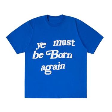 Imagem de Ye Must Be Born Again Camiseta masculina vintage hip hop estampada manga curta camiseta, Azul, G