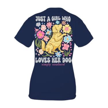 Imagem de Camiseta feminina de manga curta com ajuste relaxado | Tema animal | Camiseta feminina elegante e elegante, Just a Girl Who Loves Her Dog, P