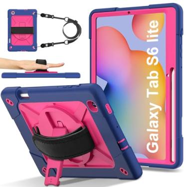 Imagem de Meifei Capa para tablet Samsung Galaxy Tab S6 Lite de 10,4 polegadas 2022/2020, alça de mão giratória 360 com suporte resistente, à prova de choque, capa de silicone para Galaxy Tab S6 Lite