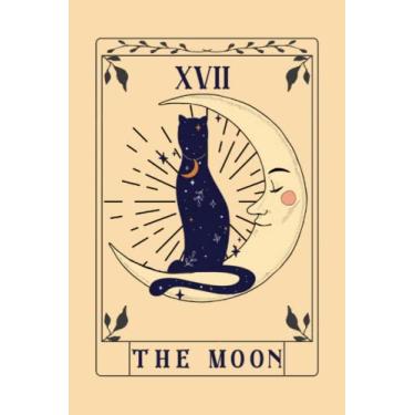 Imagem de The Moon: Diário de tarô fofo de gato preto e lua | Caderno em branco para escrever seus feitiços e magia