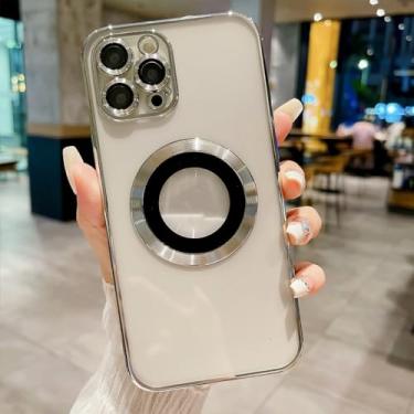 Imagem de Capas de telefone transparentes revestidas para iPhone 15 14 Pro Max 13 12 11 vem com filme de lente protege a tampa traseira da lente, prata, para iPhone 12 ProMax