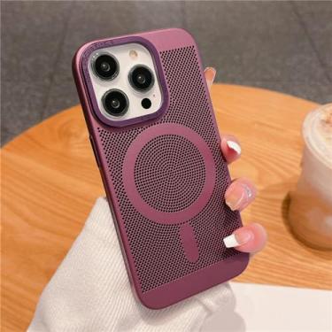 Imagem de Capa magnética de grade de malha de dissipação de calor ultrafina para iPhone 15 13 12 14 11 Pro Max Matte Hard Steel Magsafing Cove, vinho tinto, para iPhone 15