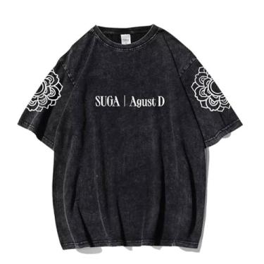 Imagem de Camiseta August D Su-ga Album Star Style Moderna Lavada Manga Curta, Preto 8, G