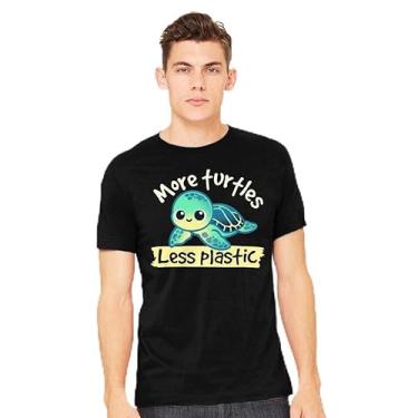 Imagem de TeeFury - More Turtles Less Plastic - Camiseta masculina animal, tartaruga,, Azul marino, P