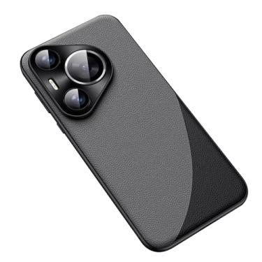 Imagem de POYUFRG Cinza, 70 Pro, capa fina para Huawei Pura 70 Ultra/70 Pro/70 Pro+/70, capa de proteção de lente de metal, capa de telefone de couro durável à prova de choque