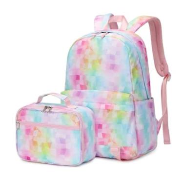 Imagem de Mochila escolar com saco de almoço para meninas adolescentes Mochila escolar de bolso segurando o Mochila para estudantes Mochila feminina Sacos de livros (Rosa)